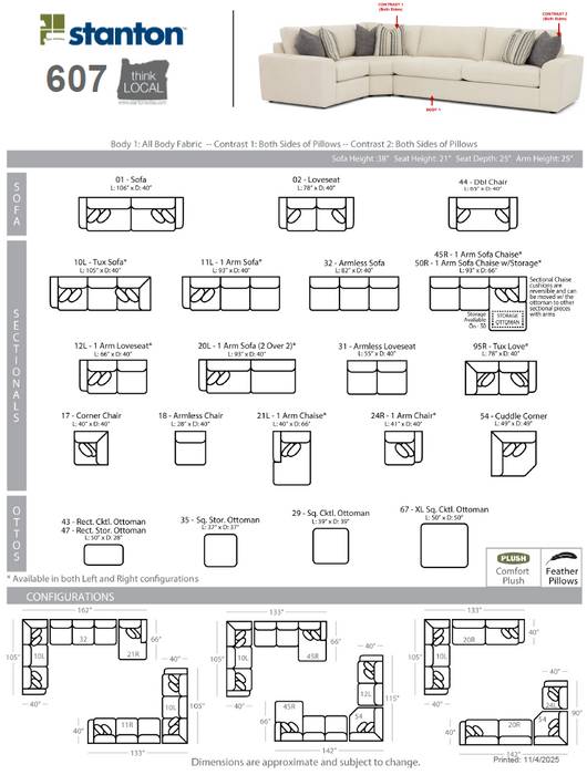 Stanton 607 Sectional - Shown in Dominator Cream - Furniture World SW (WA)