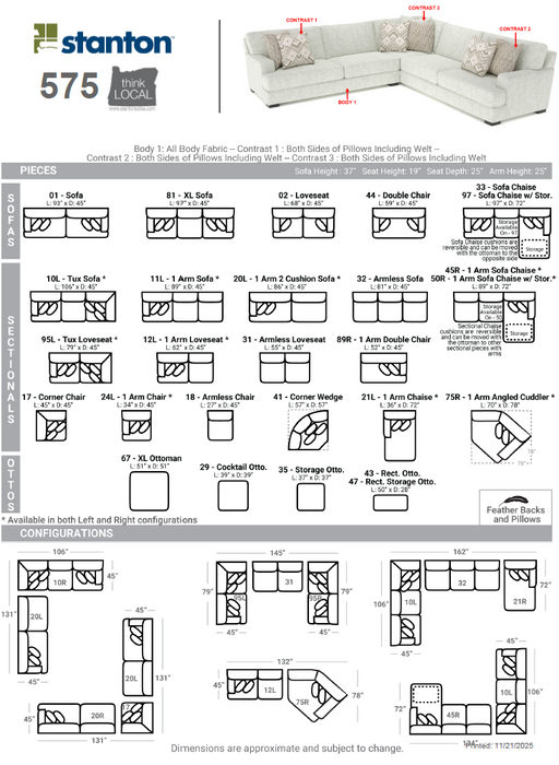 Stanton Furniture 575 Sectional - Shown in Polar Fossil