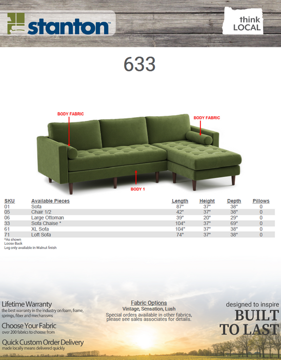 Stanton 633 Chaise Sofa - Shown in Vintage Moss - Furniture World SW (WA)