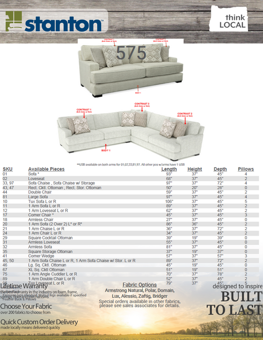 Stanton Furniture 575 Sectional - Shown in Polar Fossil
